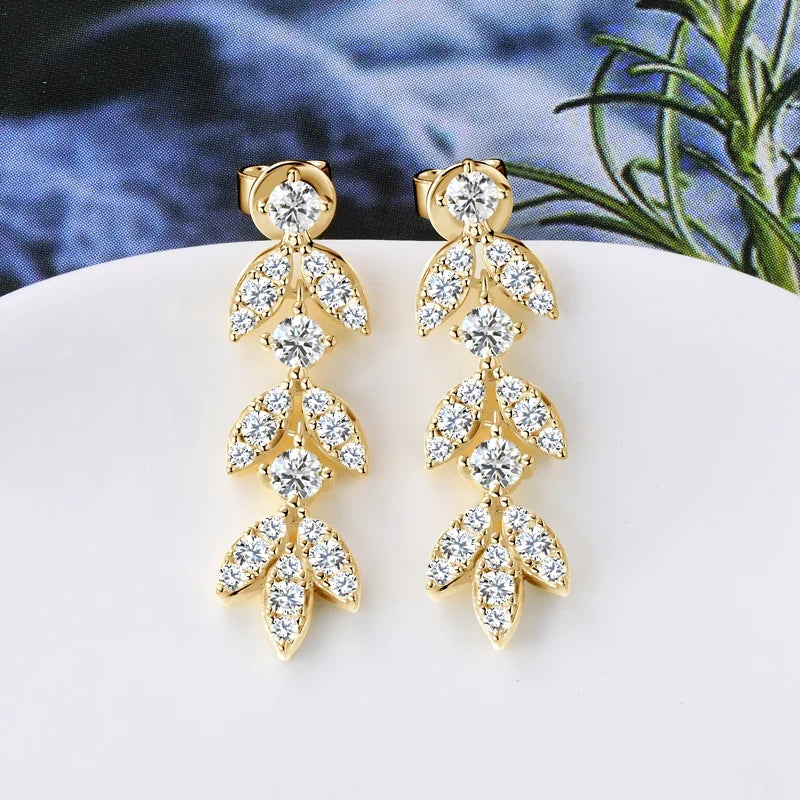 Sterling Silver Moissanite Leaf Drop Earrings