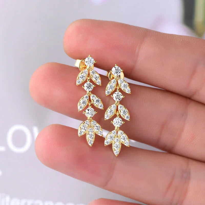 Sterling Silver Moissanite Leaf Drop Earrings