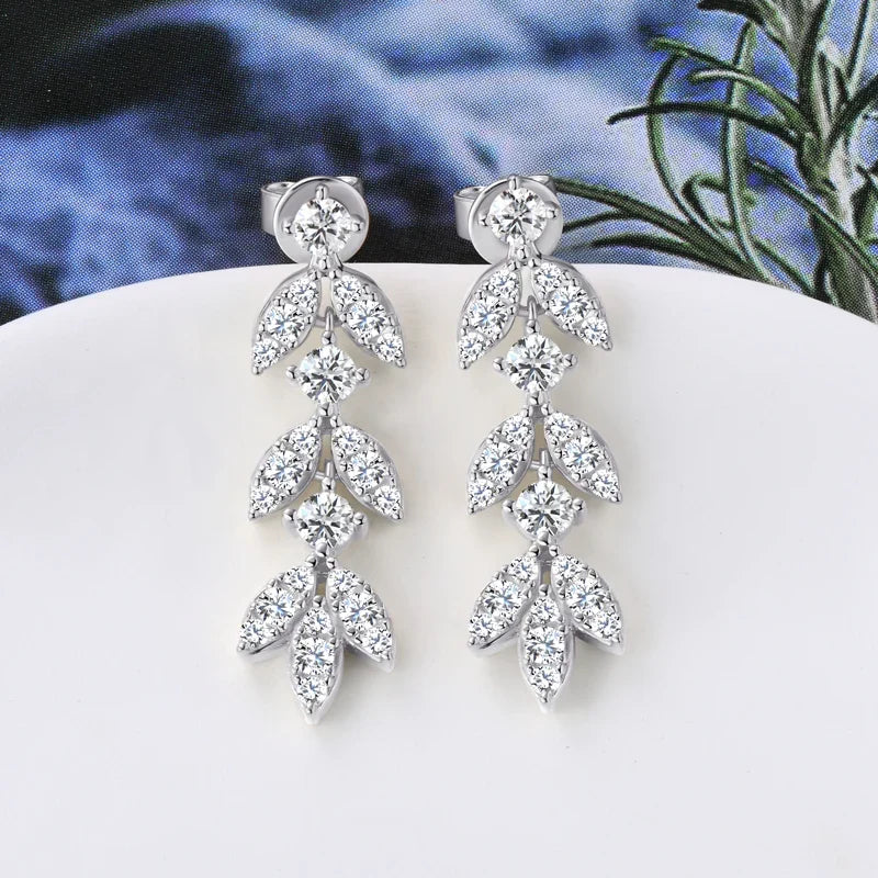 Sterling Silver Moissanite Leaf Drop Earrings