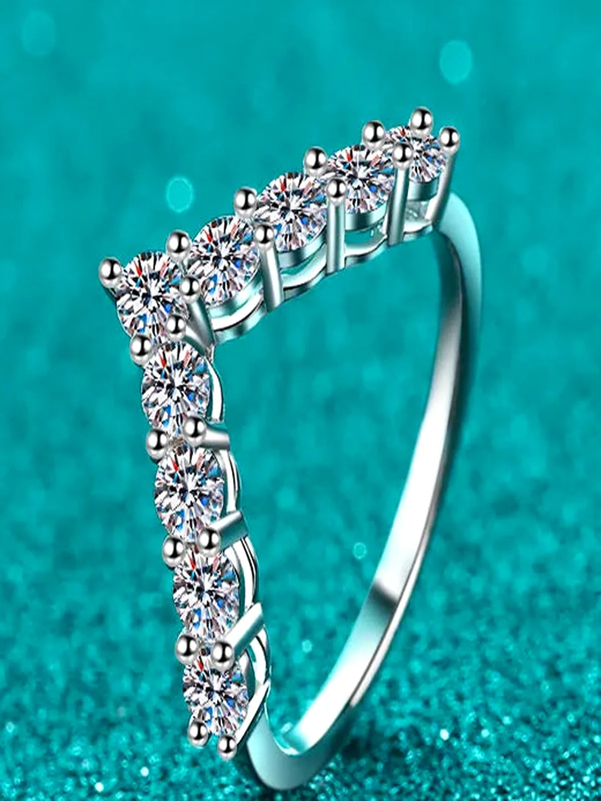 Sterling Silver Moissanite V Shape Ring