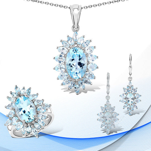 Genuine Blue Topaz & Sterling Silver 3 Piece Jewelry Set