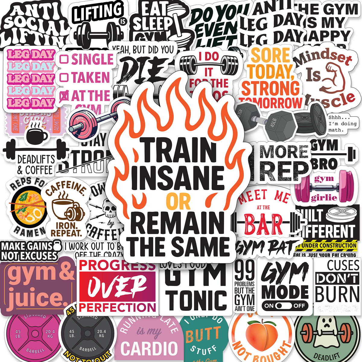 Gym Stickers 45 Pack - Workout Stickers
