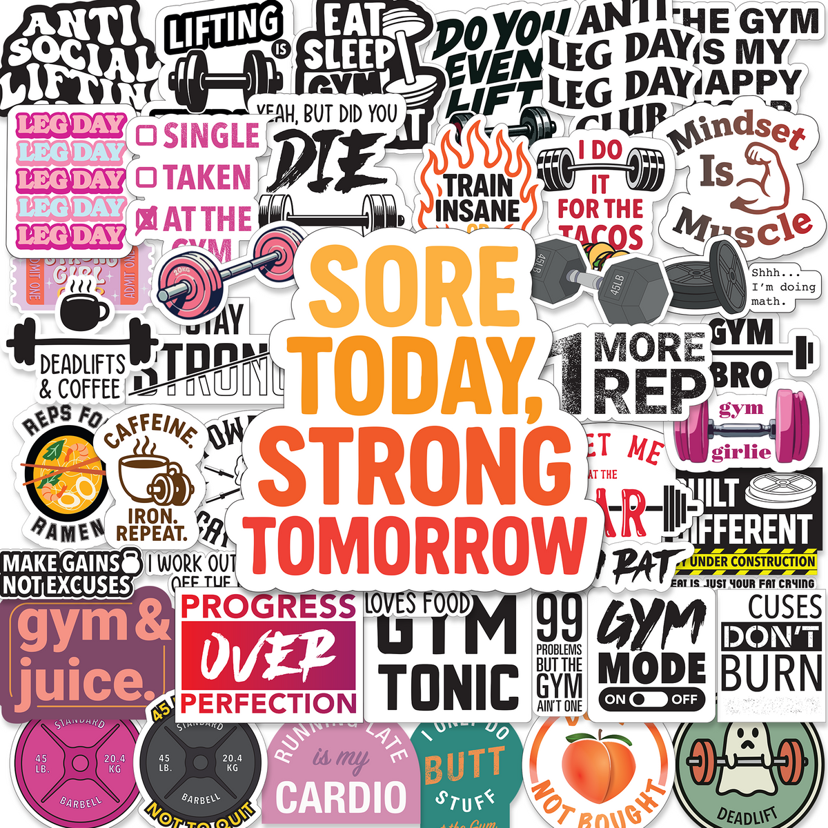 Gym Stickers 45 Pack - Workout Stickers