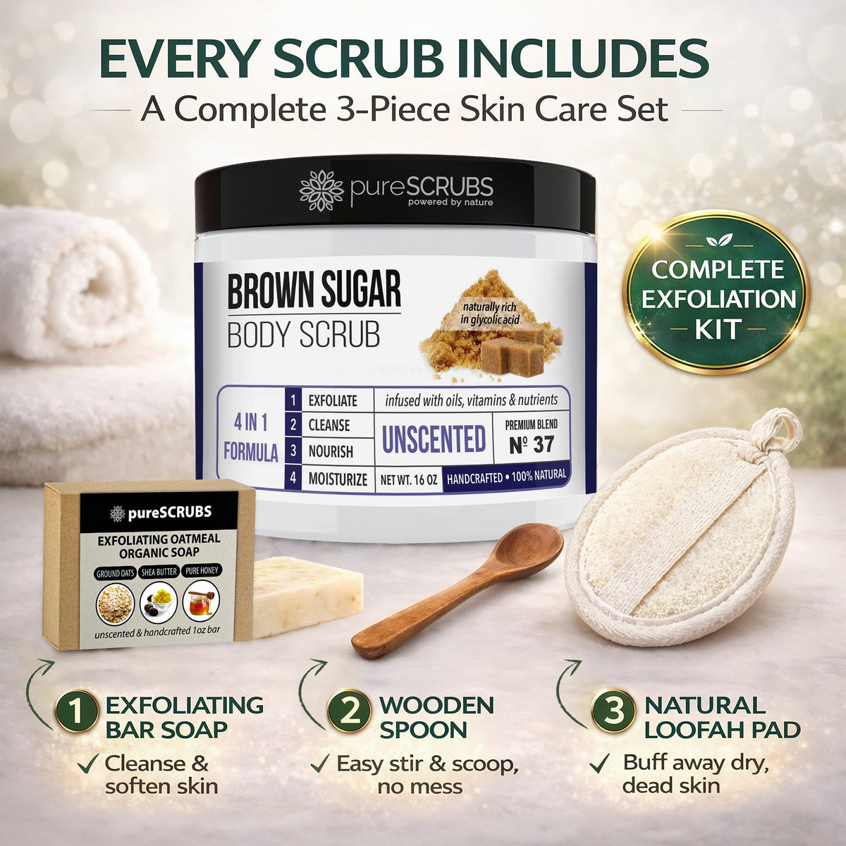 Unscented Body Scrub / Brown Sugar / Premium Blend #37