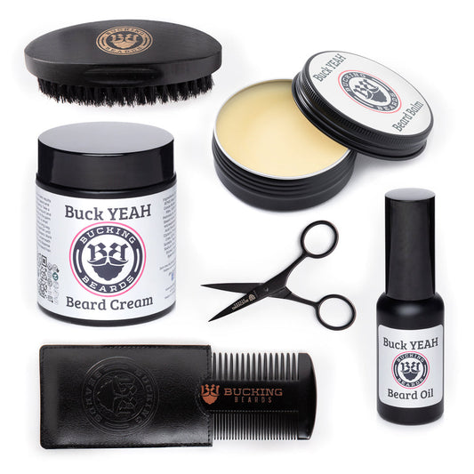 Men's Beard Grooming Set – Sandalwood Vanilla Extract Balm, Oil, Moisturizer & Kit