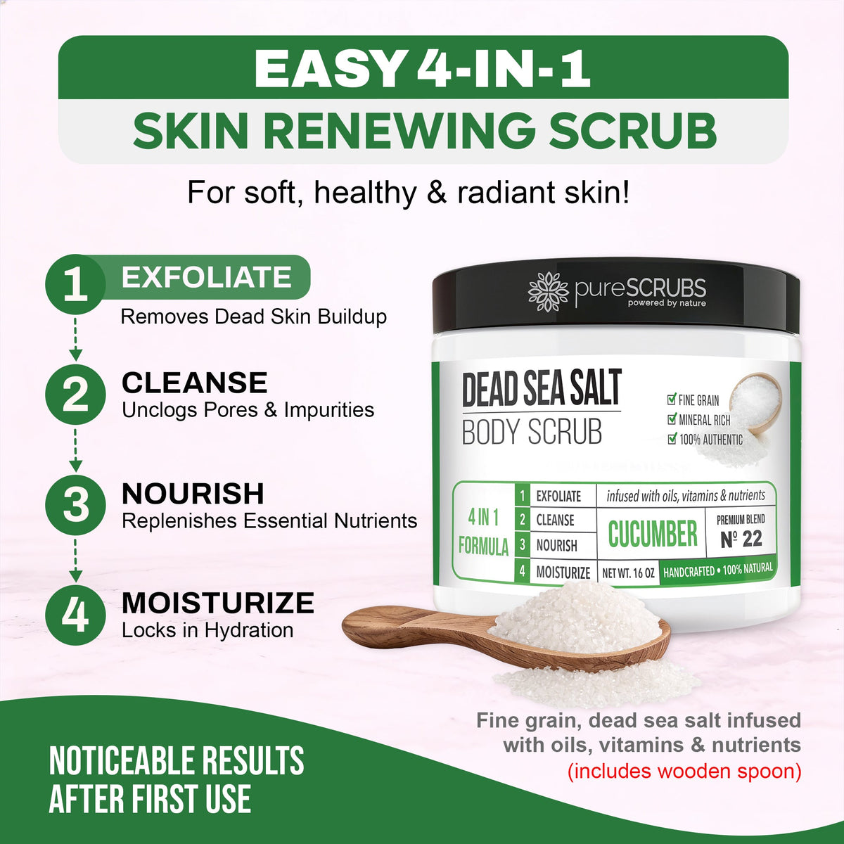 Cucumber Body Scrub / Dead Sea Salt / Premium Blend #22