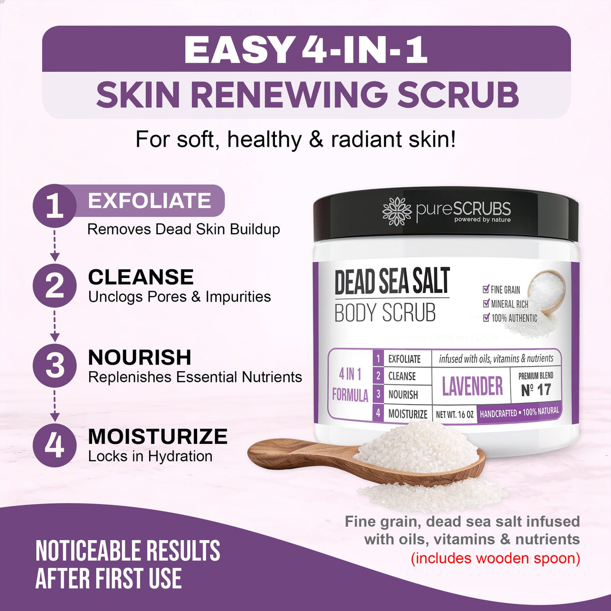 Lavender Body Scrub / Dead Sea Salt / Premium Blend #17