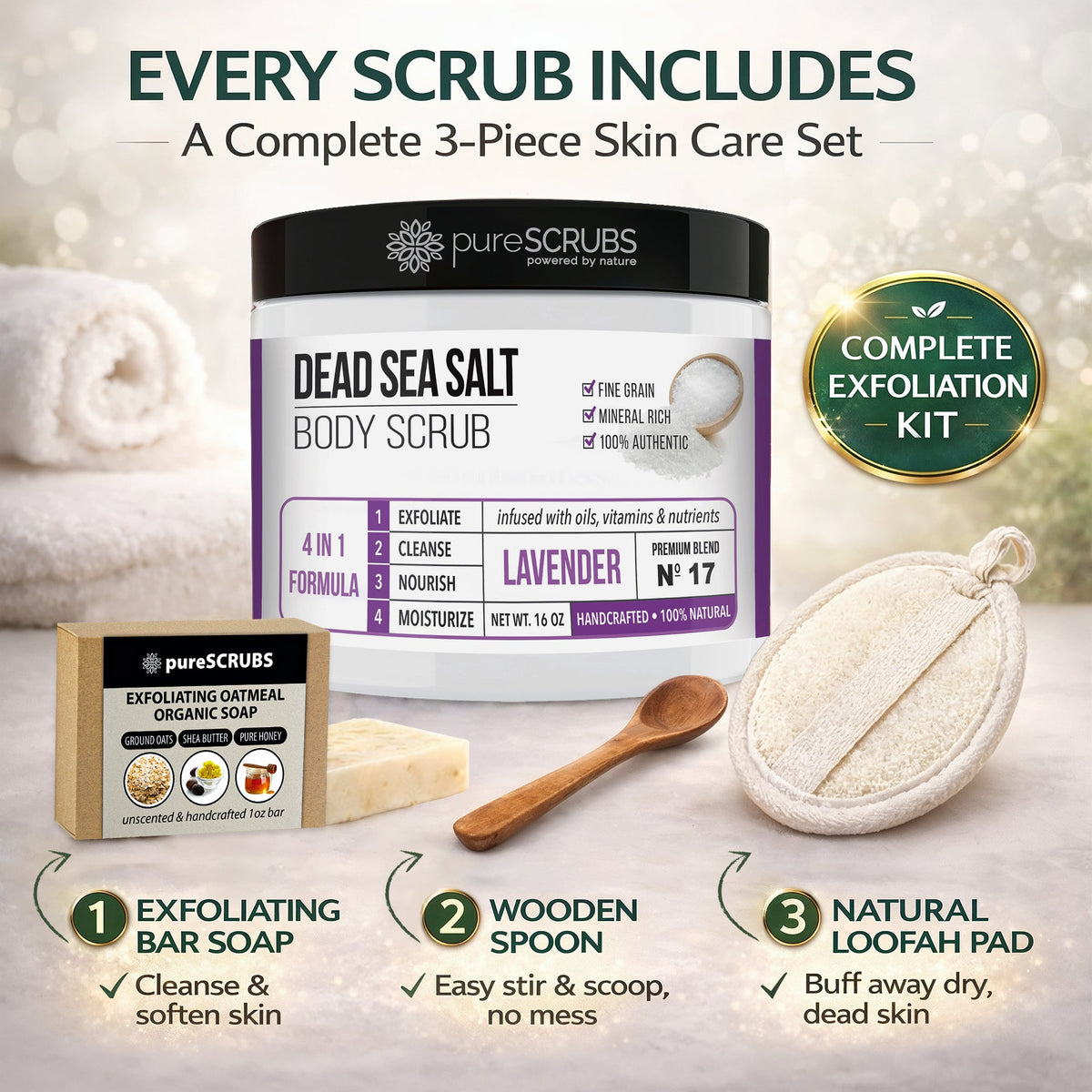Lavender Body Scrub / Dead Sea Salt / Premium Blend #17