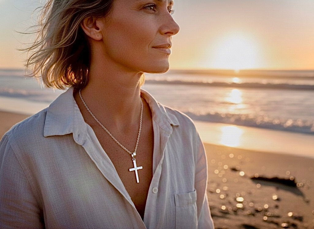 Solid Sterling Silver Hammered Cross Necklace Pendant