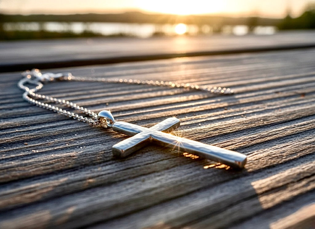 Solid Sterling Silver Hammered Cross Necklace Pendant