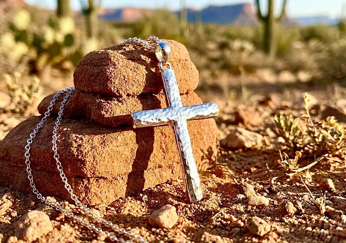 Solid Sterling Silver Hammered Cross Necklace Pendant