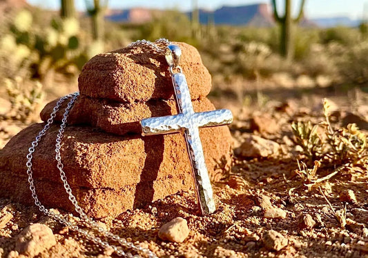 Solid Sterling Silver Hammered Cross Necklace Pendant