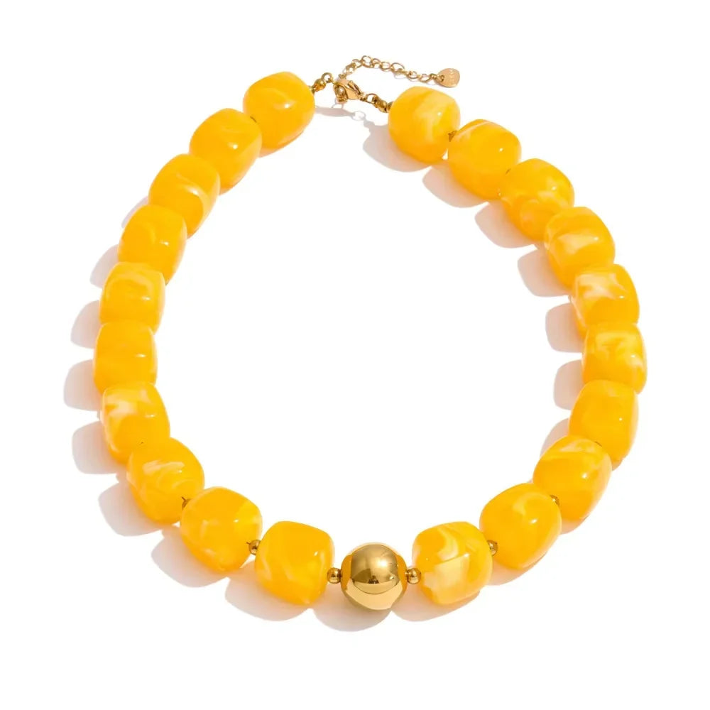 Stainless Steel Acrylic Square Beaded  Chain Necklace & Bracelet