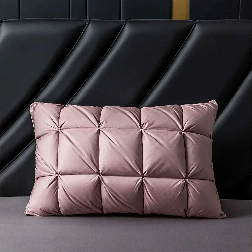 3D Goose Down Pillow – Pinch Pleat Ergonomic Sleep Pillow with Silk Cover