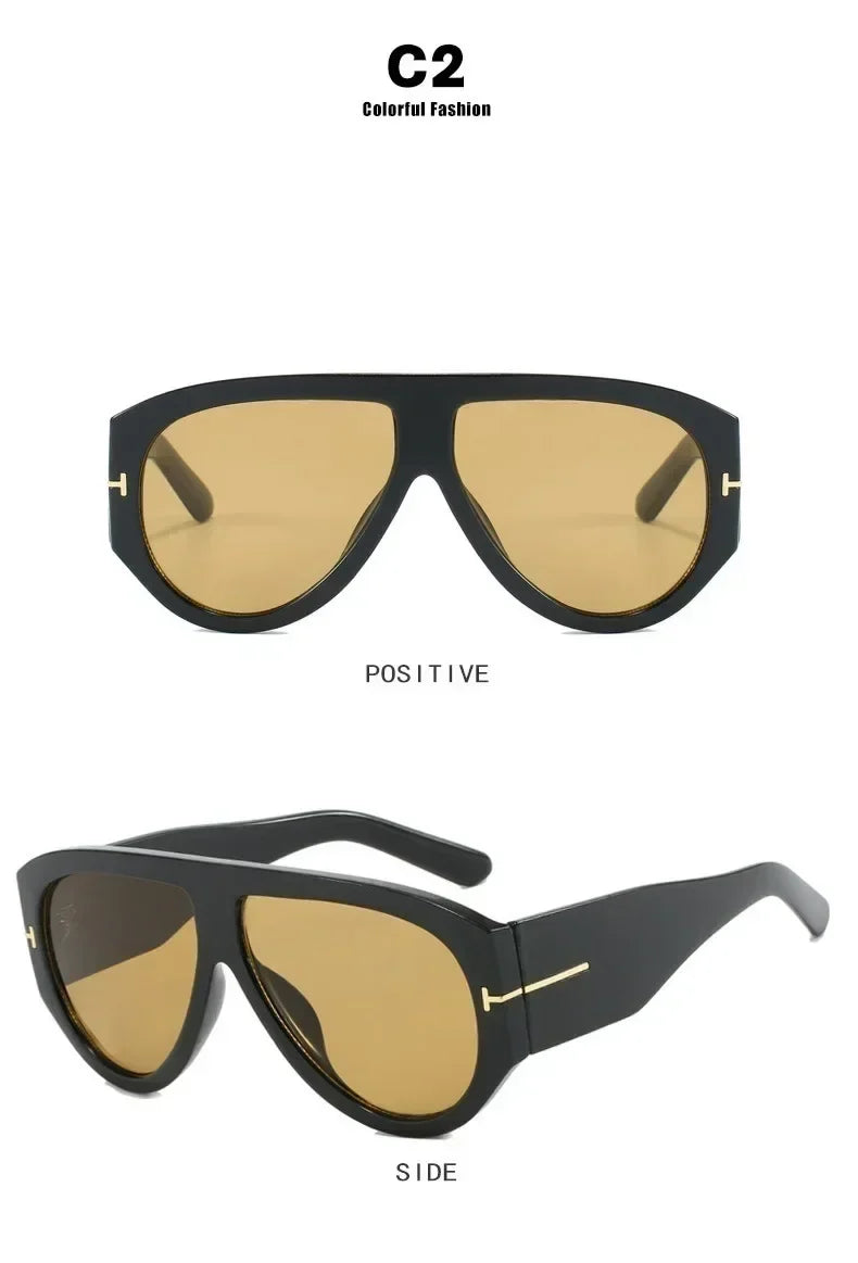 Fashion Big Frame Pilot Brown Sunglasses