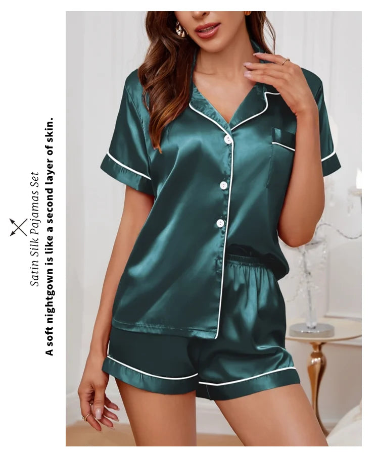 Women's Sleepwear Silk Satin Pajamas Set