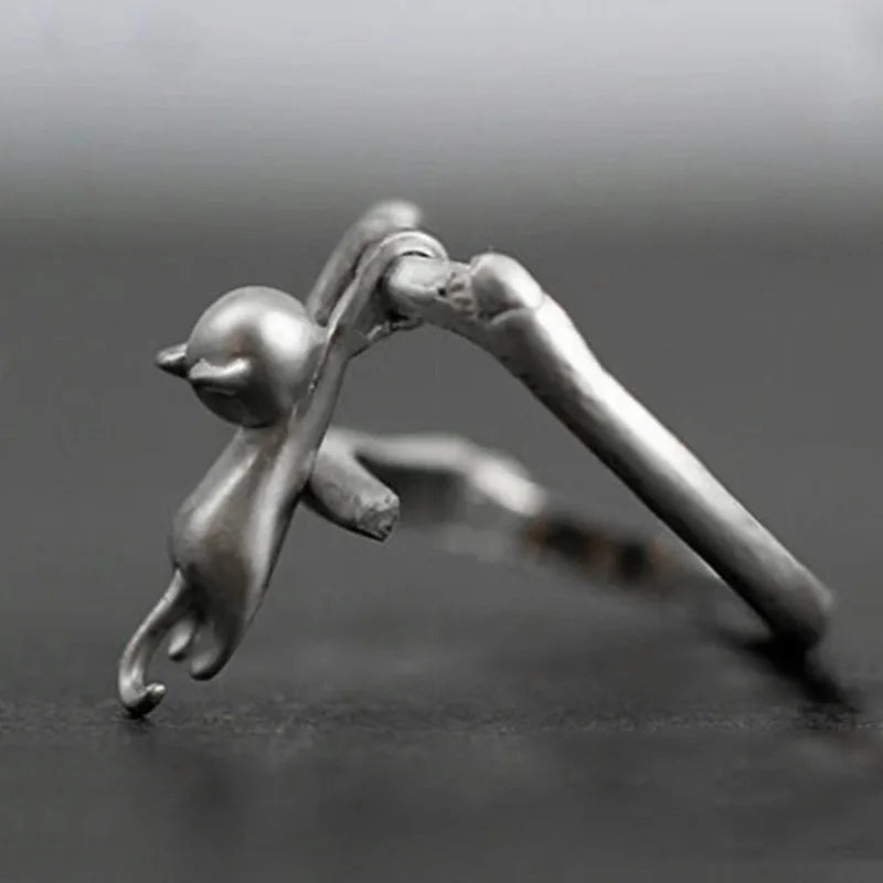 .925 Sterling Silver Adjustable Cat Ring