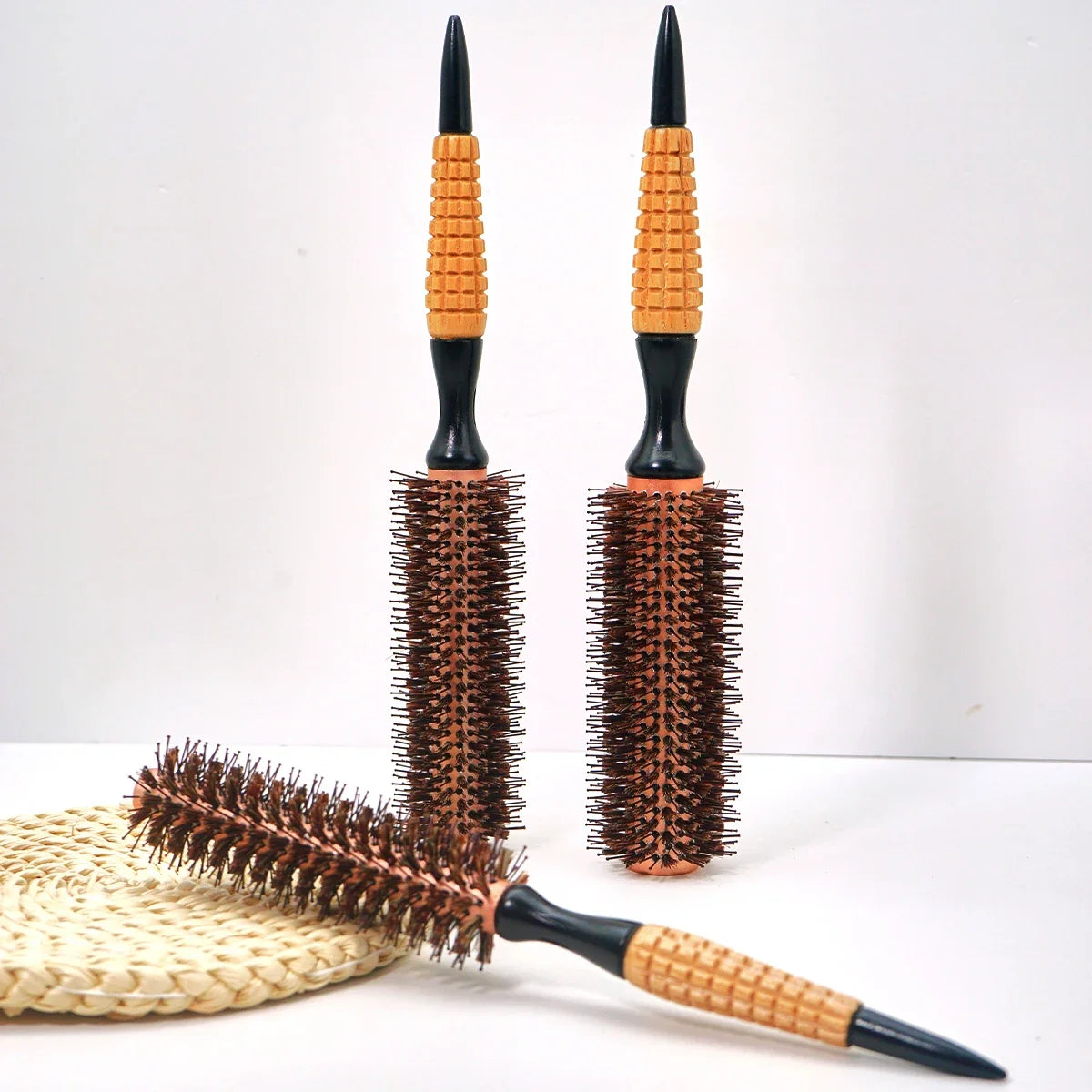 Wood Handle Boar Bristles Round Hair Brush