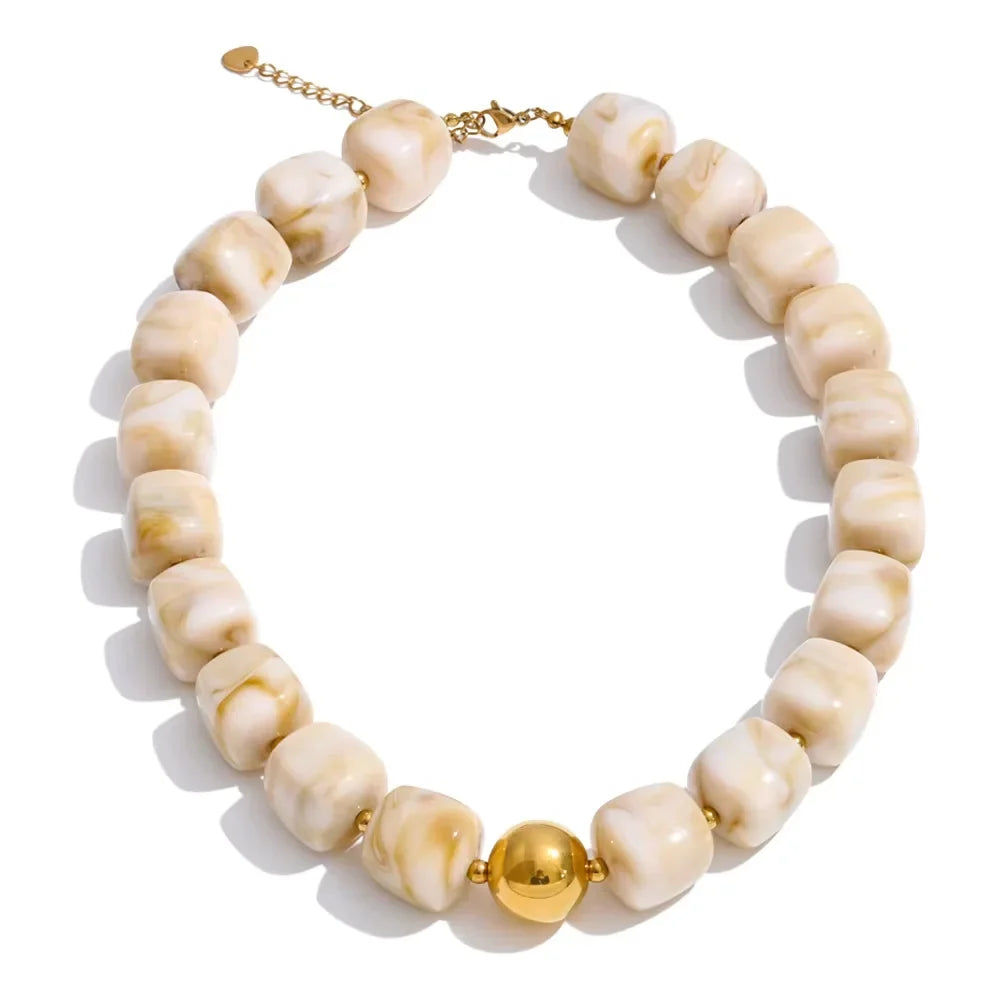 Stainless Steel Acrylic Square Beaded  Chain Necklace & Bracelet