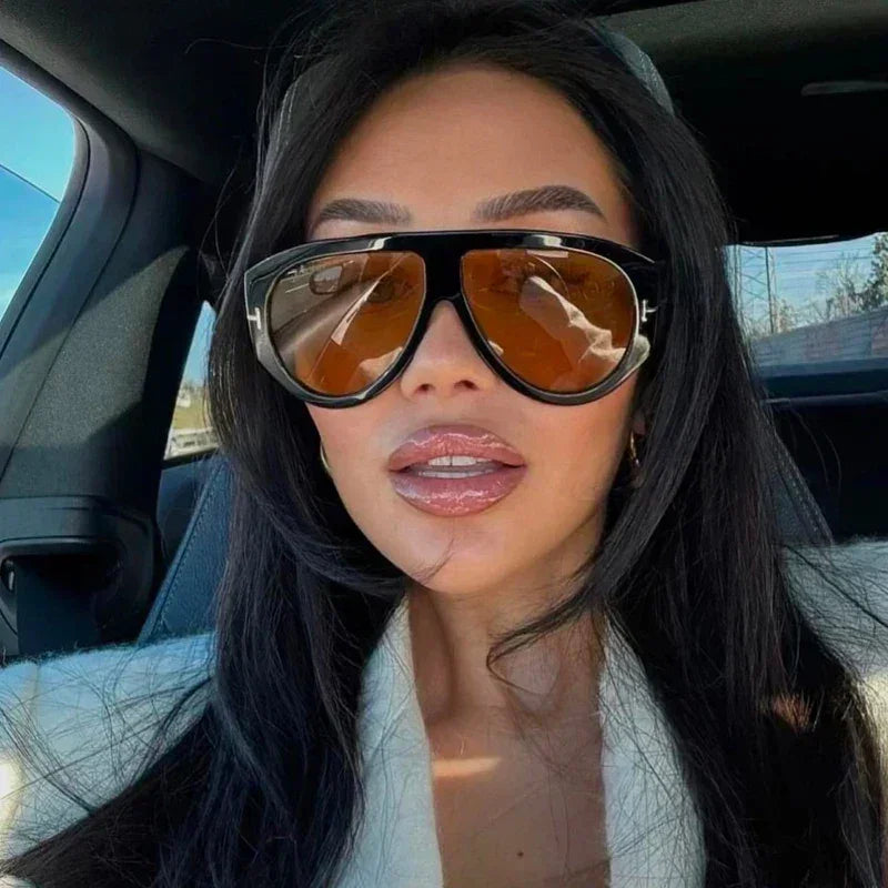 Fashion Big Frame Pilot Brown Sunglasses