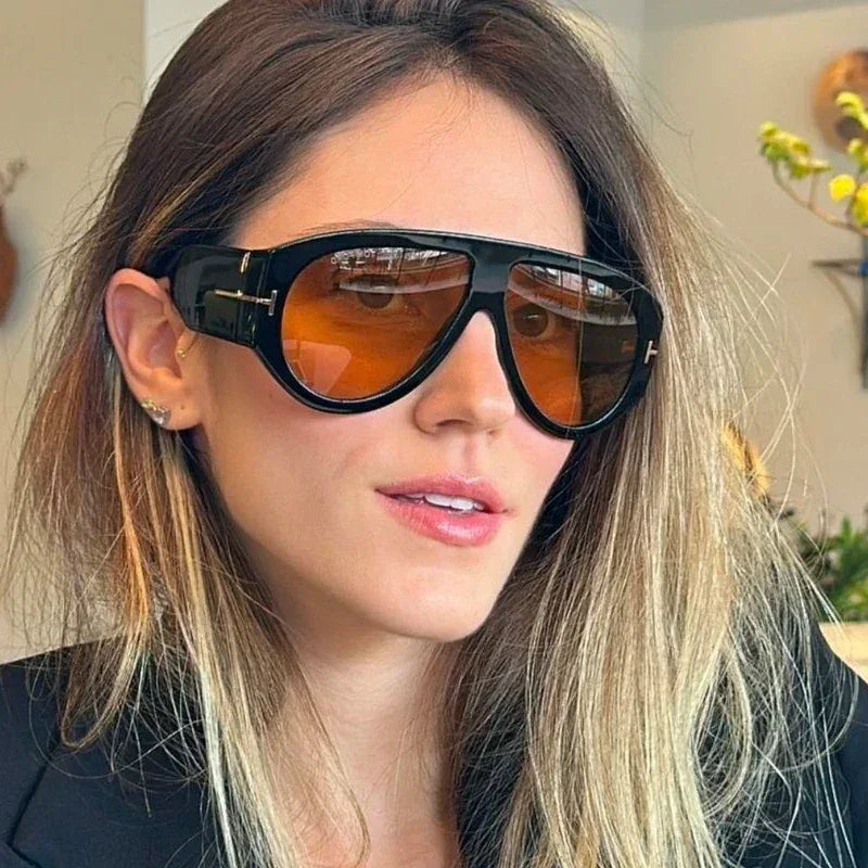 Fashion Big Frame Pilot Brown Sunglasses
