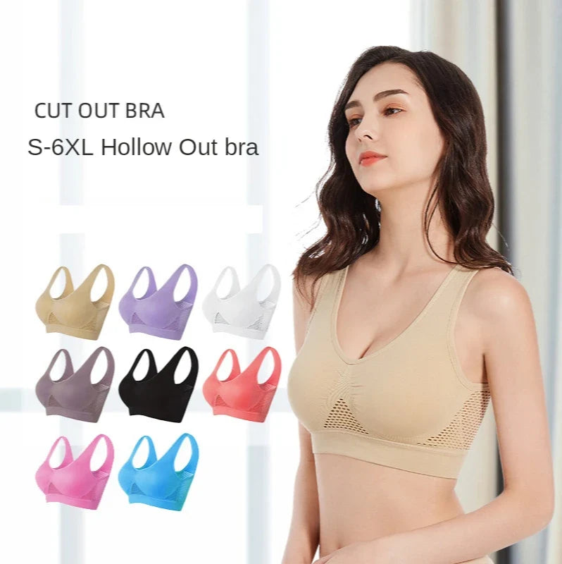 M-6XL Women Hollow Out Fitness Yoga Sports Bra