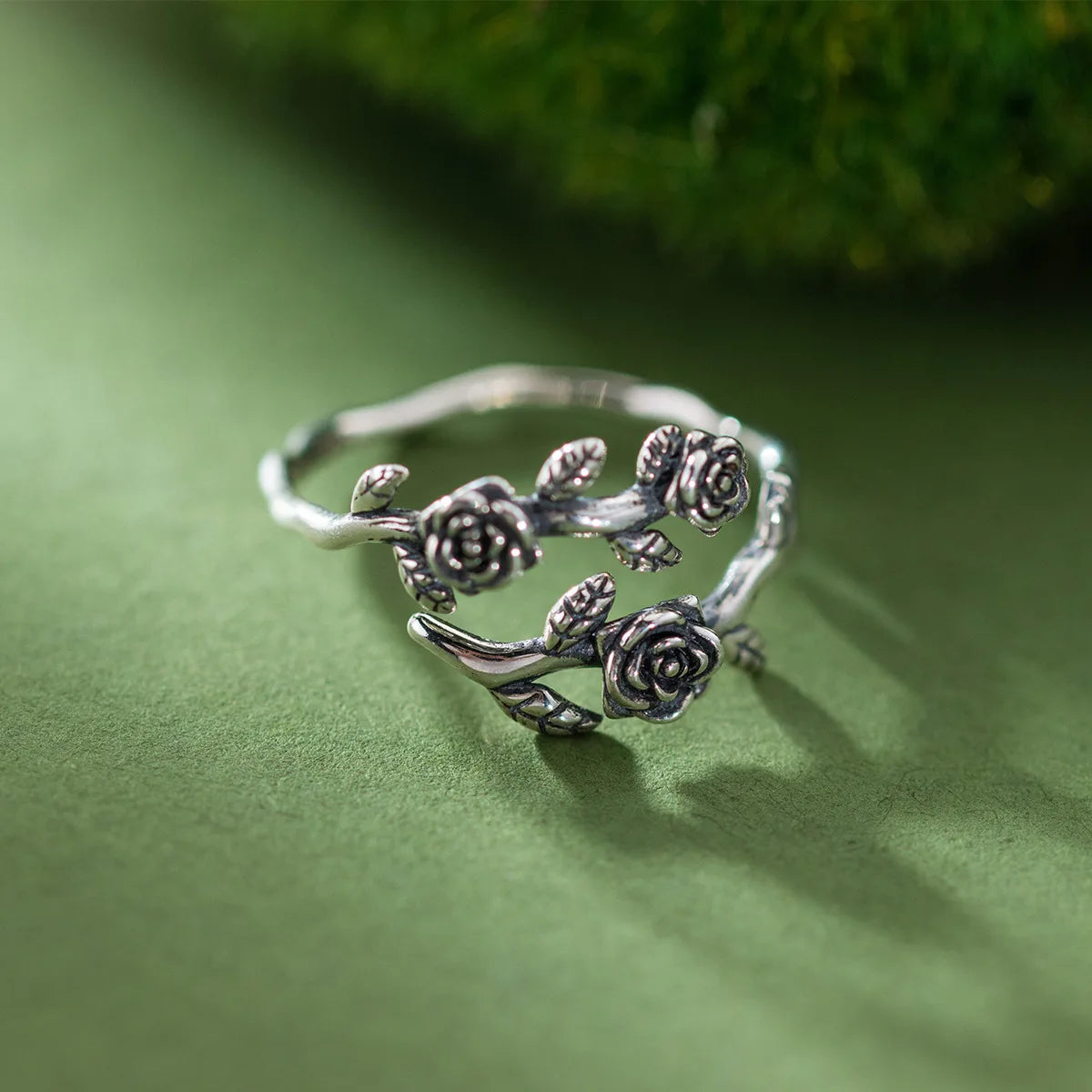 Sterling Silver Adjustable Roses & Branch Ring