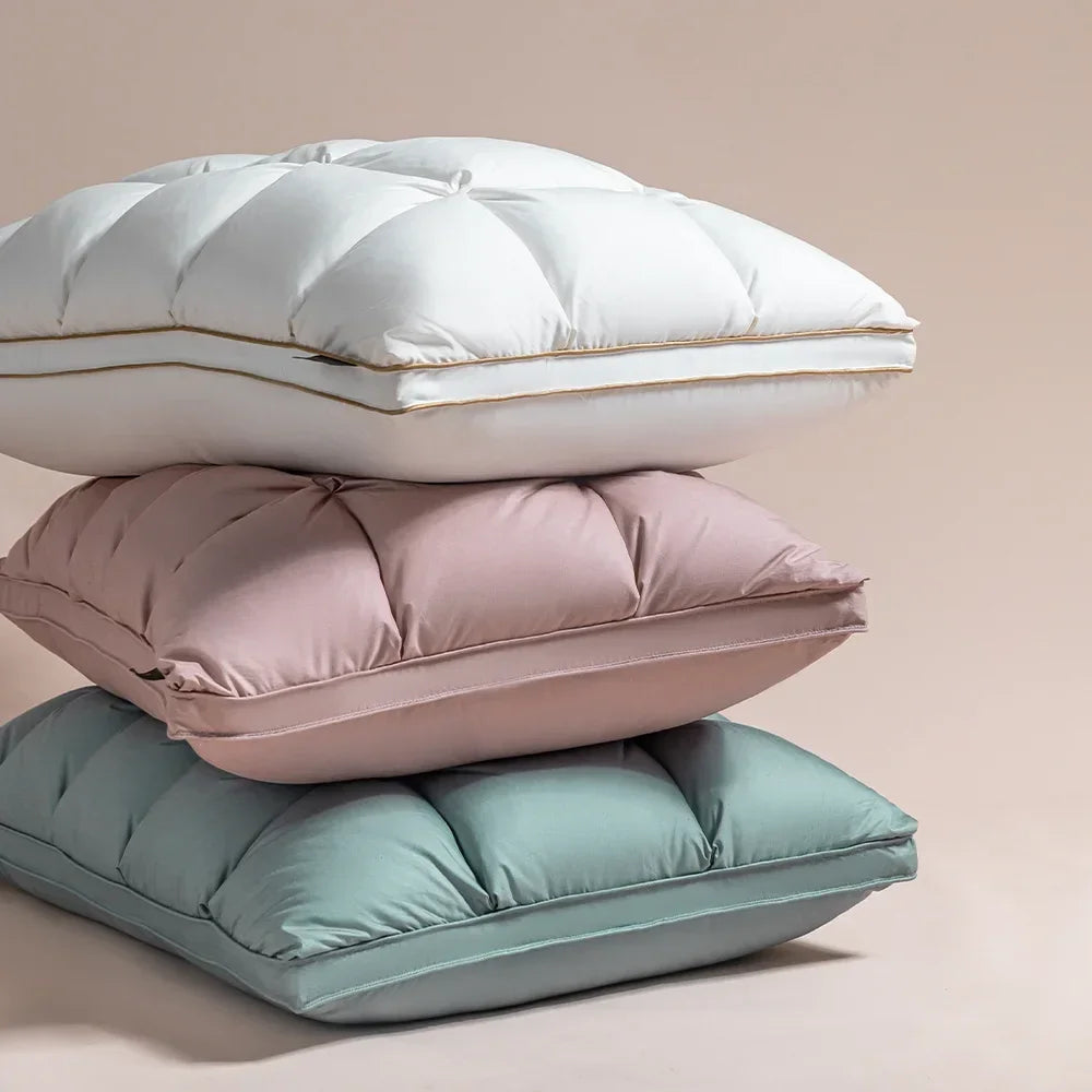 3D Goose Down Pillow – Pinch Pleat Ergonomic Sleep Pillow with Silk Cover