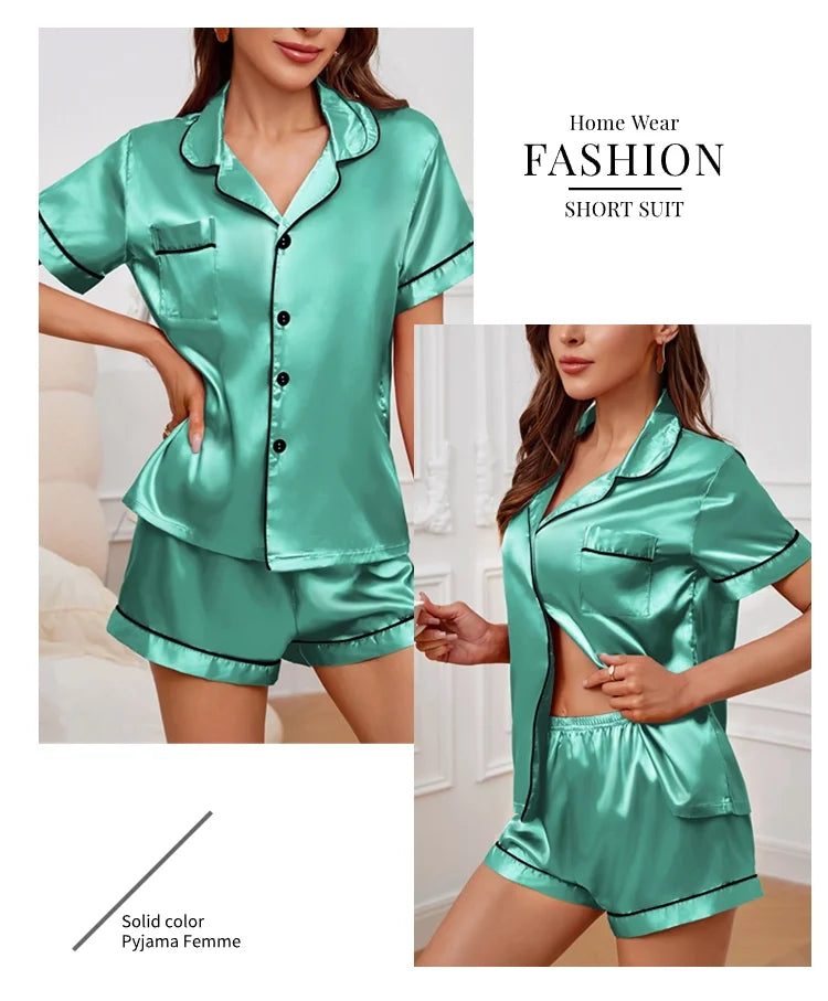 Women's Sleepwear Silk Satin Pajamas Set