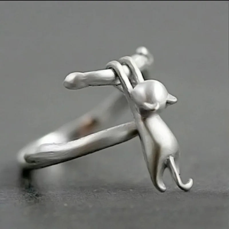 .925 Sterling Silver Adjustable Cat Ring
