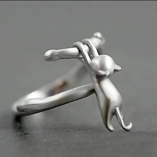 .925 Sterling Silver Adjustable Cat Ring