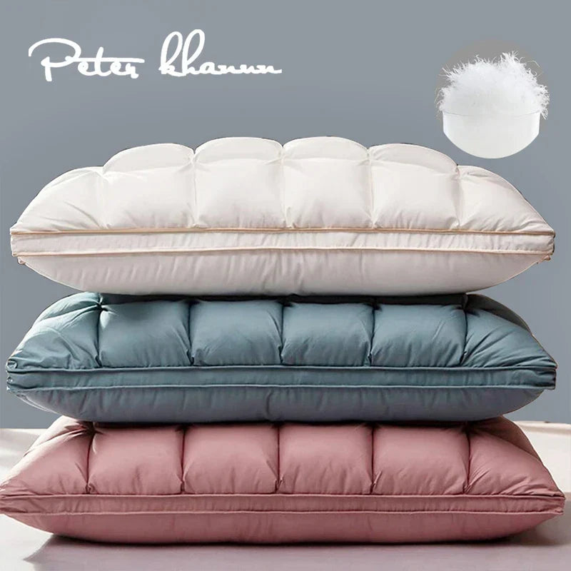 3D Goose Down Pillow – Pinch Pleat Ergonomic Sleep Pillow with Silk Cover