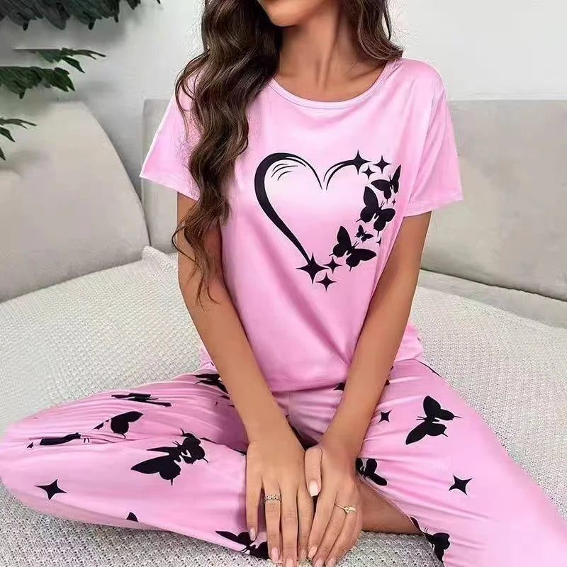 Comfortable Crew Neck Tops & Pants Sleepwear Set
