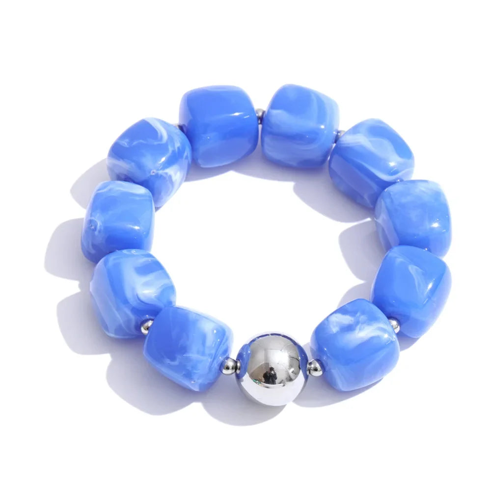 Stainless Steel Acrylic Square Beaded  Chain Necklace & Bracelet