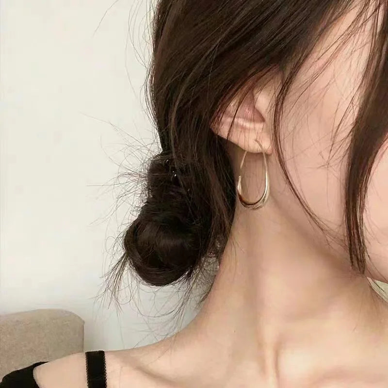 925 Sterling Silver Golden Ellipse Hoop Earrings For Women Ladies Wedding Engagement Female Jewelry Gift Money 925 Jewellery