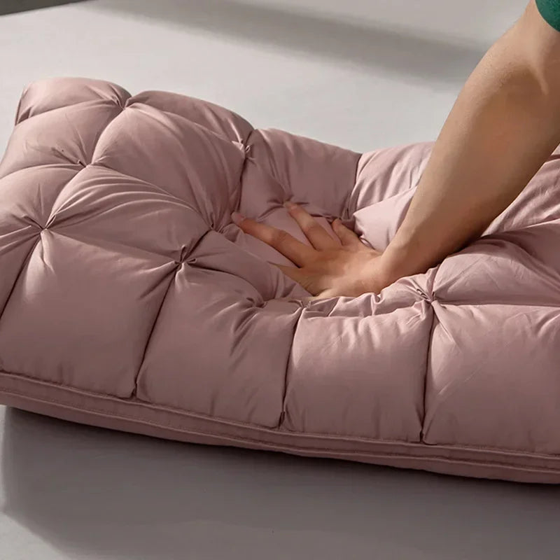 3D Goose Down Pillow – Pinch Pleat Ergonomic Sleep Pillow with Silk Cover
