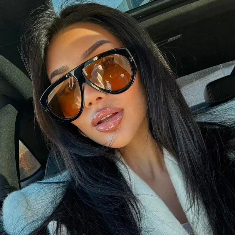 Fashion Big Frame Pilot Brown Sunglasses