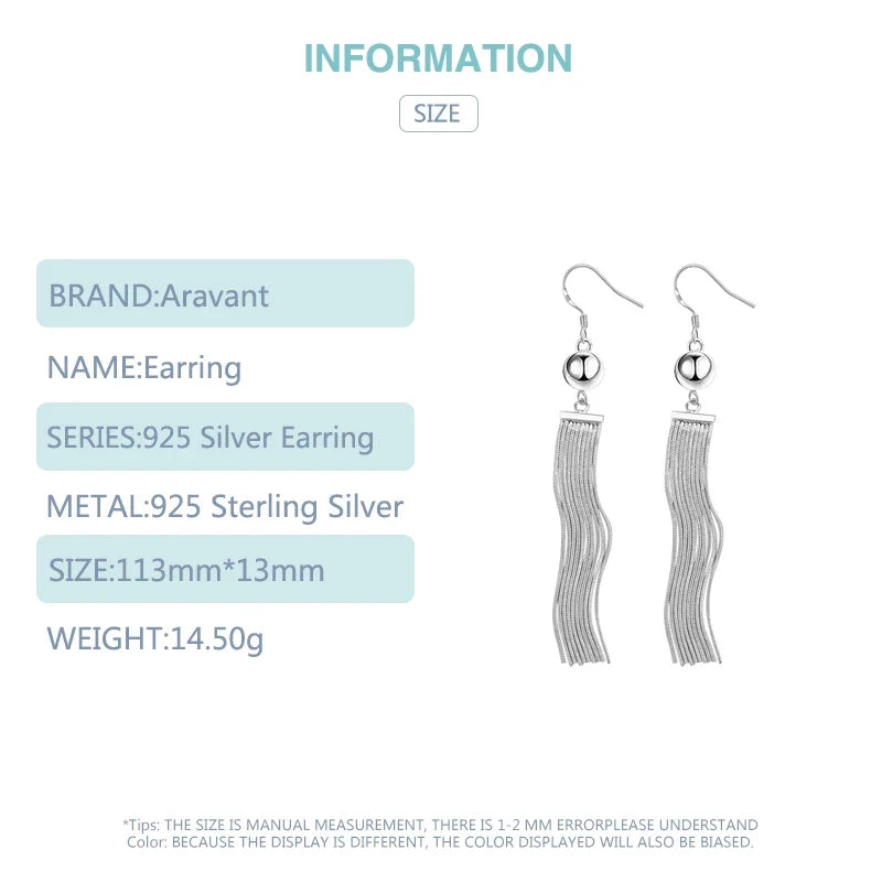 Aravant 925 Silver Bead Long Drop Earring For Women Fashion Wedding Jewelry
