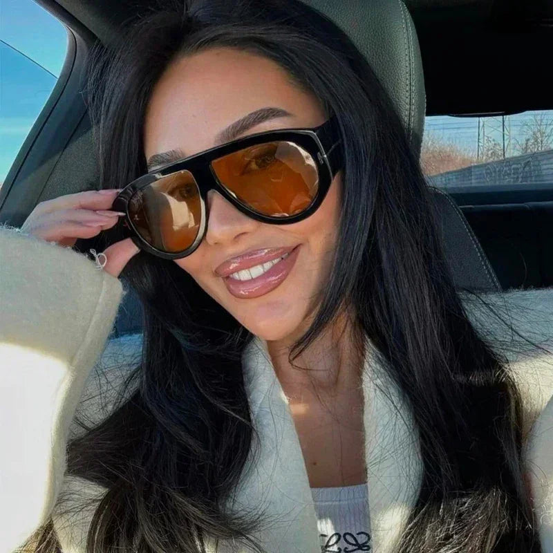 Fashion Big Frame Pilot Brown Sunglasses