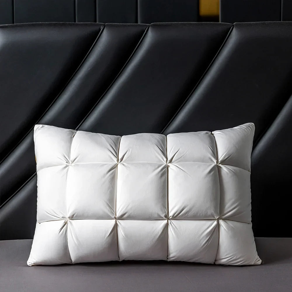 3D Goose Down Pillow – Pinch Pleat Ergonomic Sleep Pillow with Silk Cover