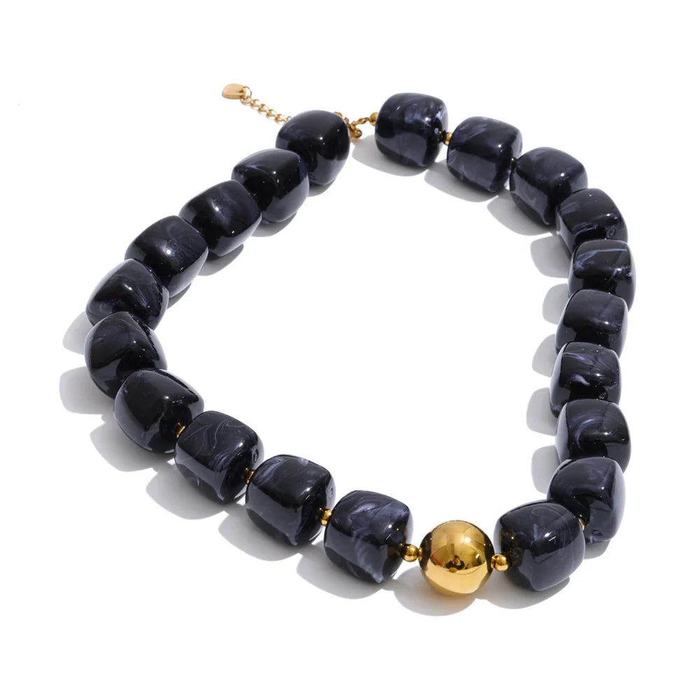 Stainless Steel Acrylic Square Beaded  Chain Necklace & Bracelet