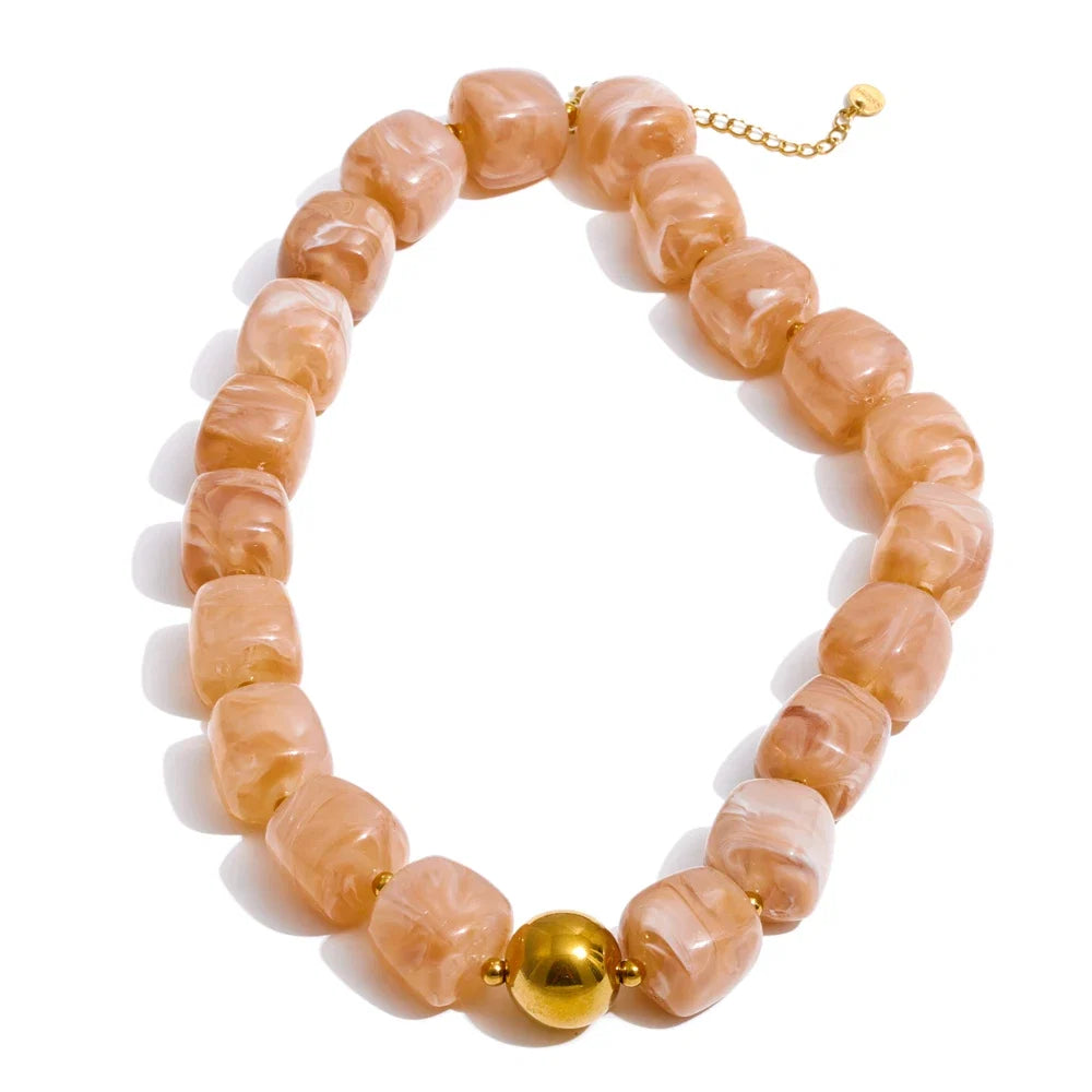 Stainless Steel Acrylic Square Beaded  Chain Necklace & Bracelet