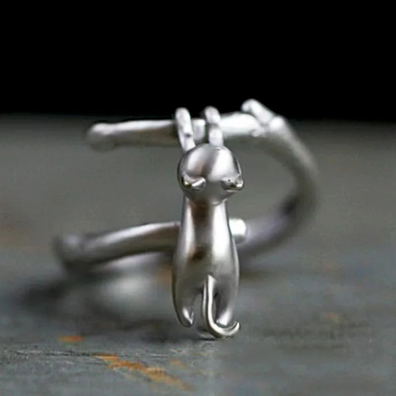 .925 Sterling Silver Adjustable Cat Ring