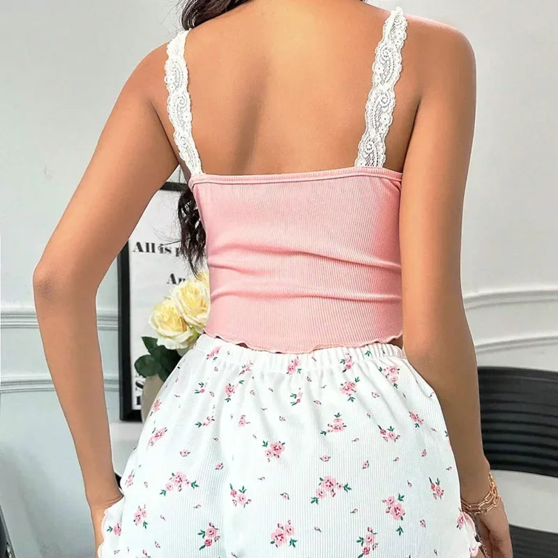 Women Lace V-Neck Pajama Set