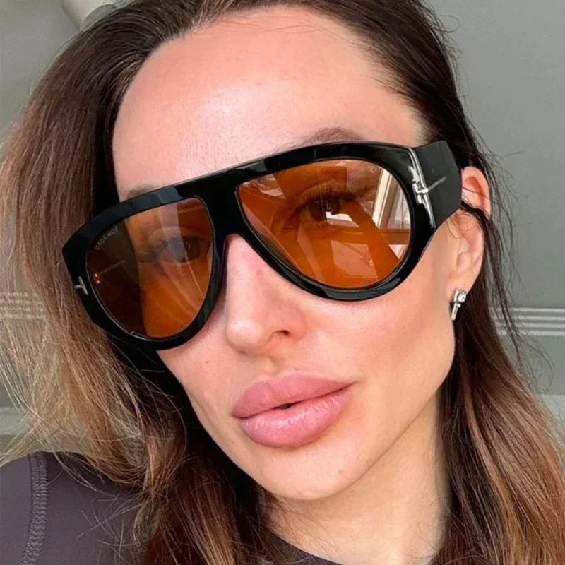 Fashion Big Frame Pilot Brown Sunglasses