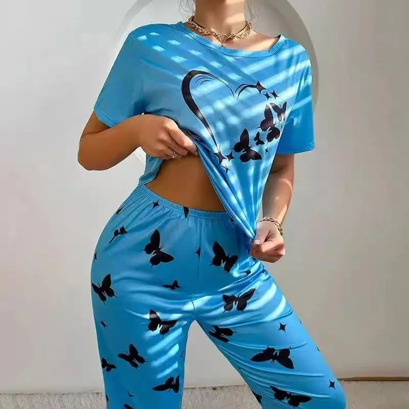 Comfortable Crew Neck Tops & Pants Sleepwear Set