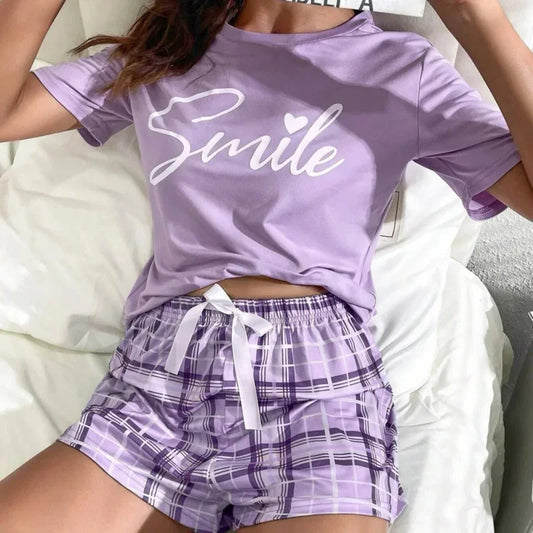 Pajamas Short Sleeve Nightwear Top and Shorts Set