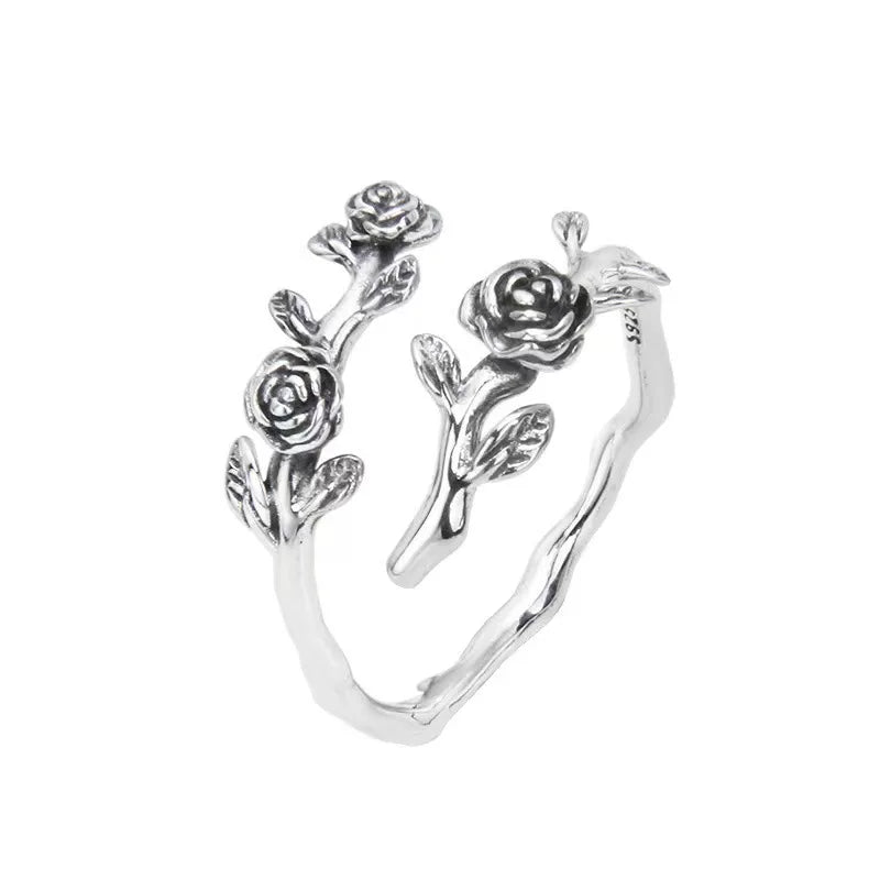 Sterling Silver Adjustable Roses & Branch Ring