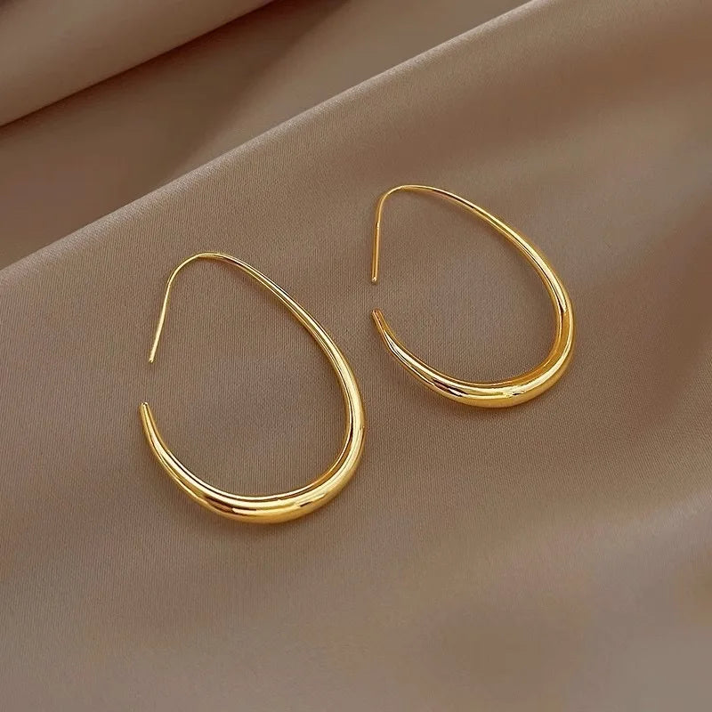 925 Sterling Silver Golden Ellipse Hoop Earrings For Women Ladies Wedding Engagement Female Jewelry Gift Money 925 Jewellery