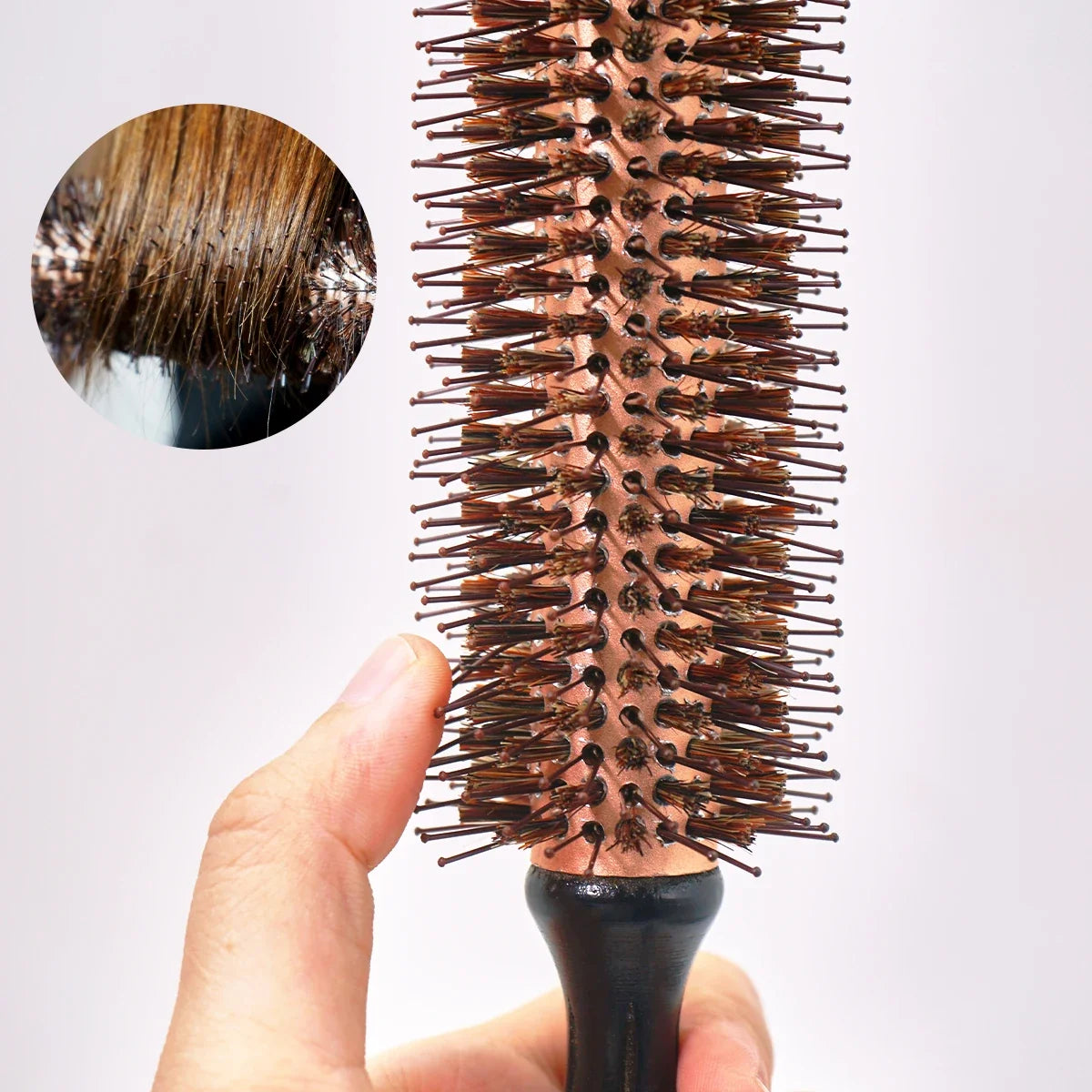 Wood Handle Boar Bristles Round Hair Brush